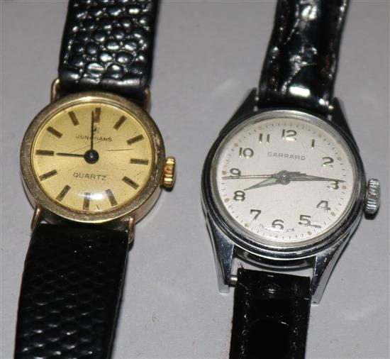 A ladys steel Garrard watch and a ladys 9ct gold Junghans watch.